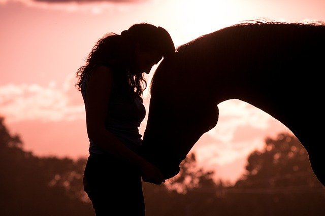 Women communicating with horse