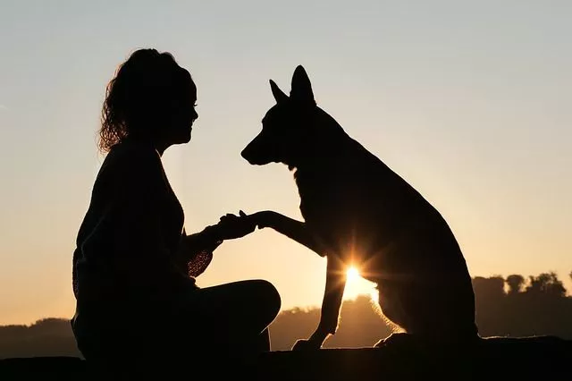 Women sitting with her dog